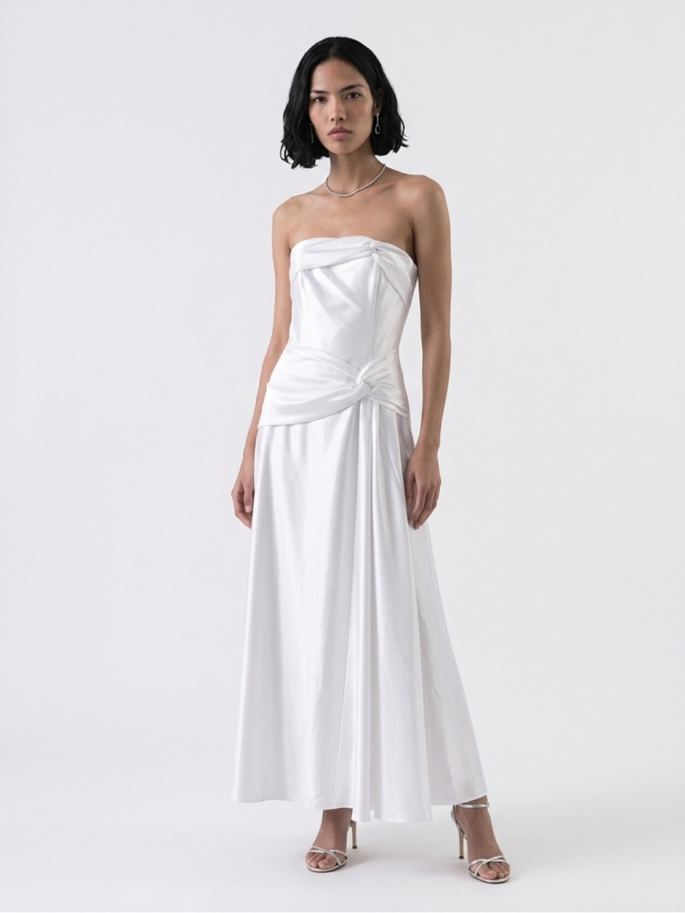Fiesta Strapless Satin Evening Gown in White